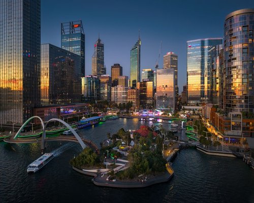Perth Swan River cityscape at twilight